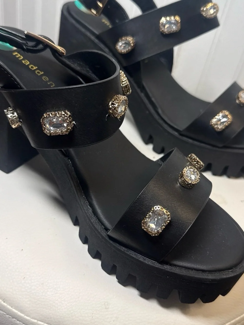 Black Jeweled Platform Sandals - Women's Dress Sandals